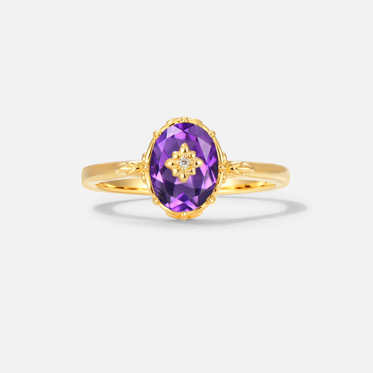 Vintage Floral Oval Amethyst Engagement Ring
