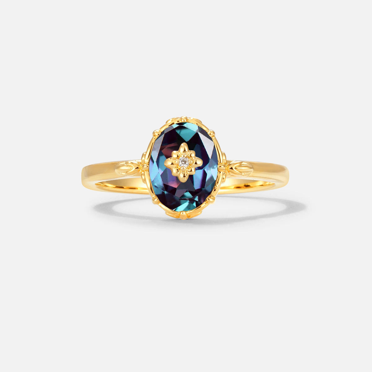Vintage Floral Oval Alexandrite Engagement Ring
