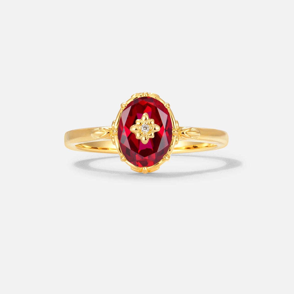 Vintage Floral Oval Ruby Engagement Ring
