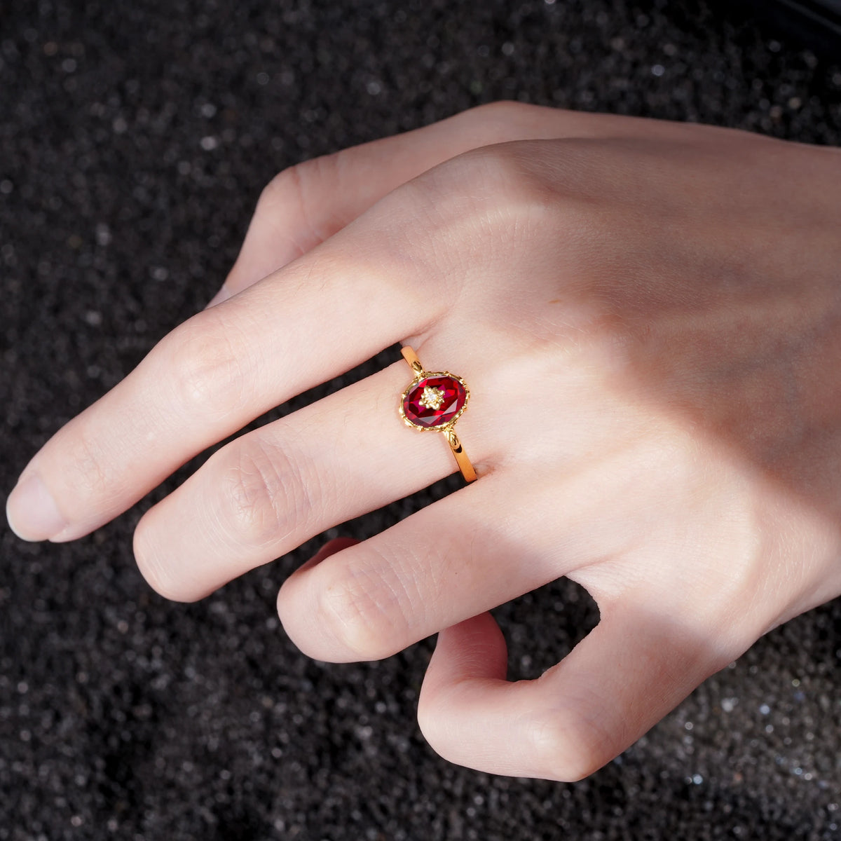 Vintage Floral Oval Ruby Engagement Ring
