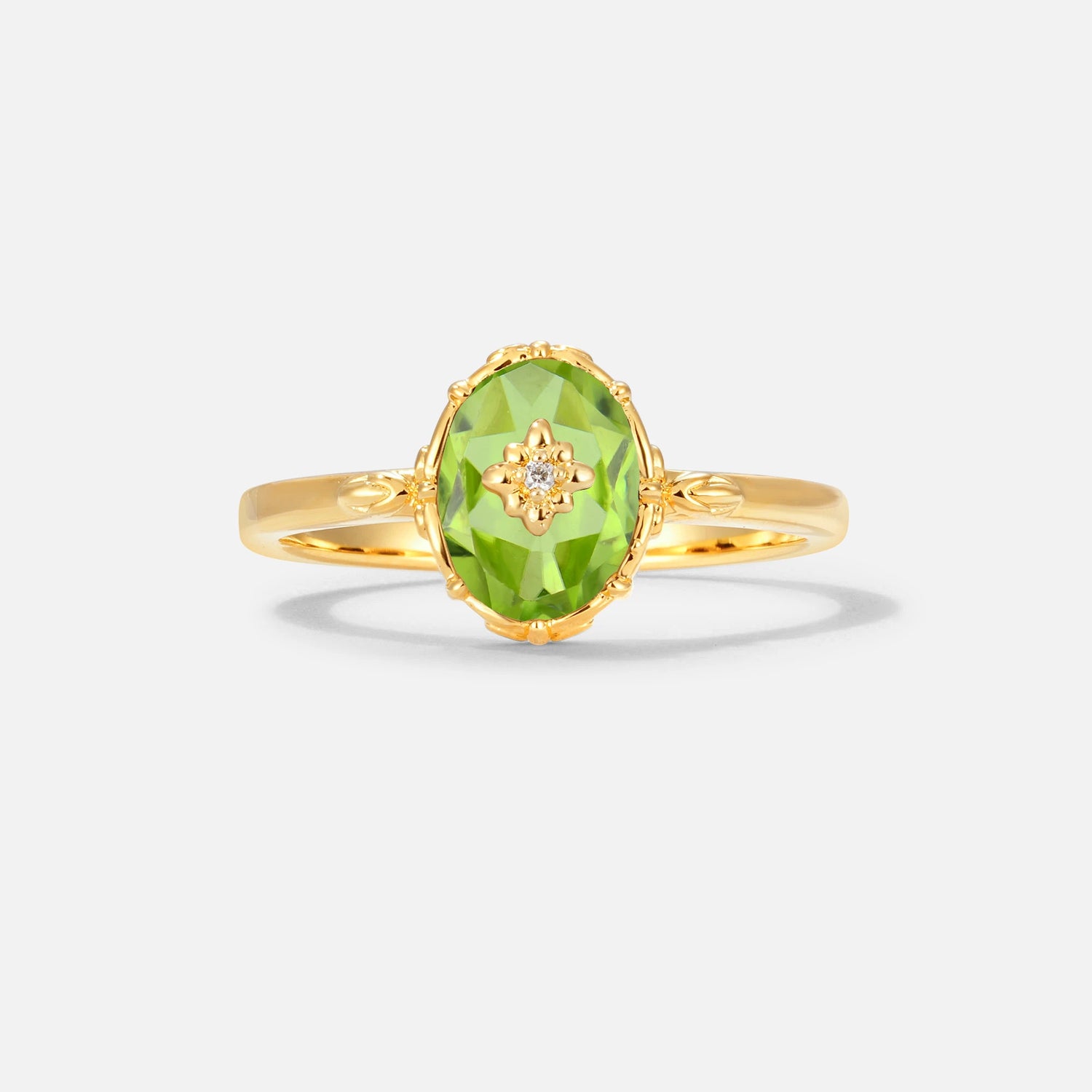 Vintage Floral Oval Peridot Engagement Ring