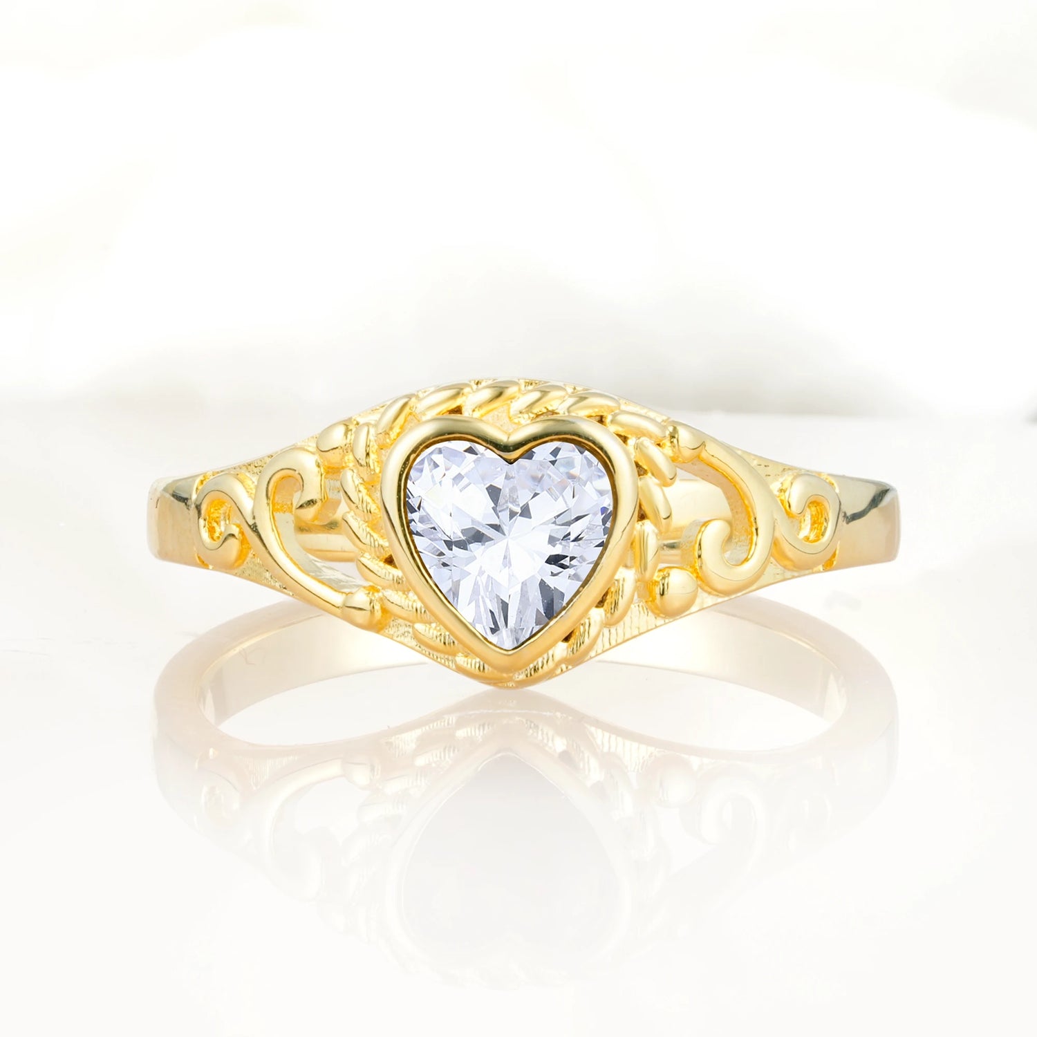 Heart-Shaped Moissanite Engagement Ring with Intricate Band