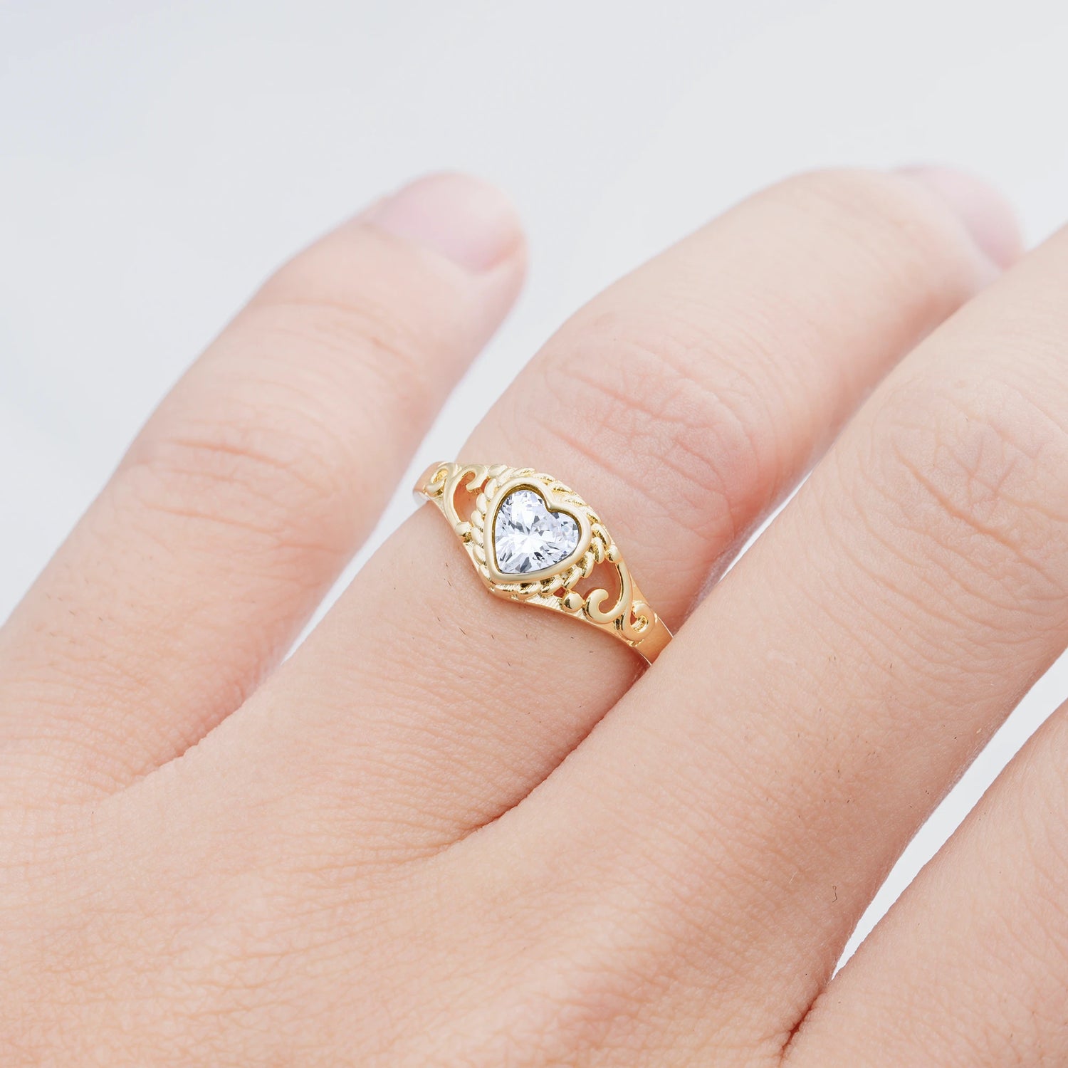 Heart-Shaped Moissanite Engagement Ring with Intricate Band
