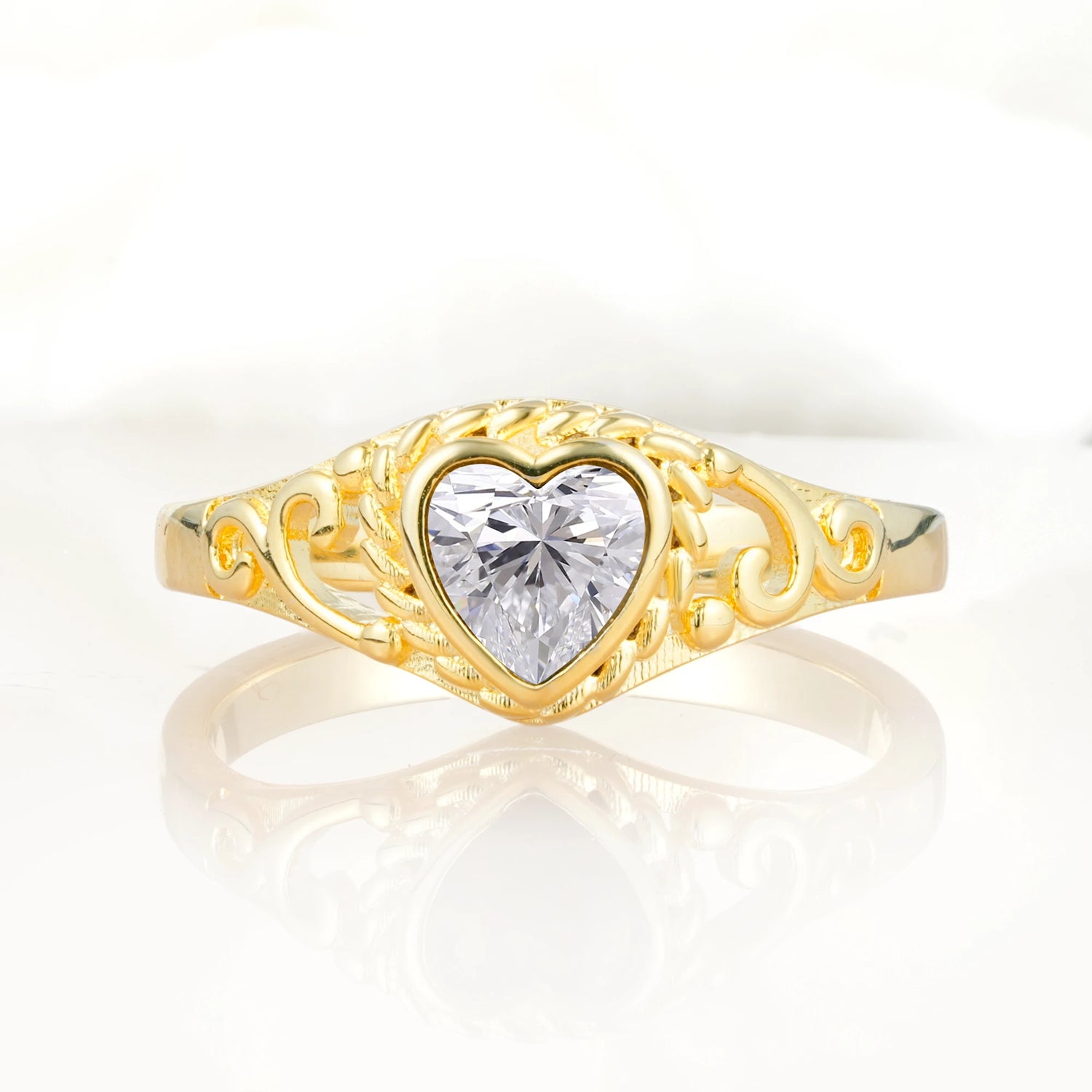 Heart-Shaped Lab Diamond Engagement Ring with Intricate Band