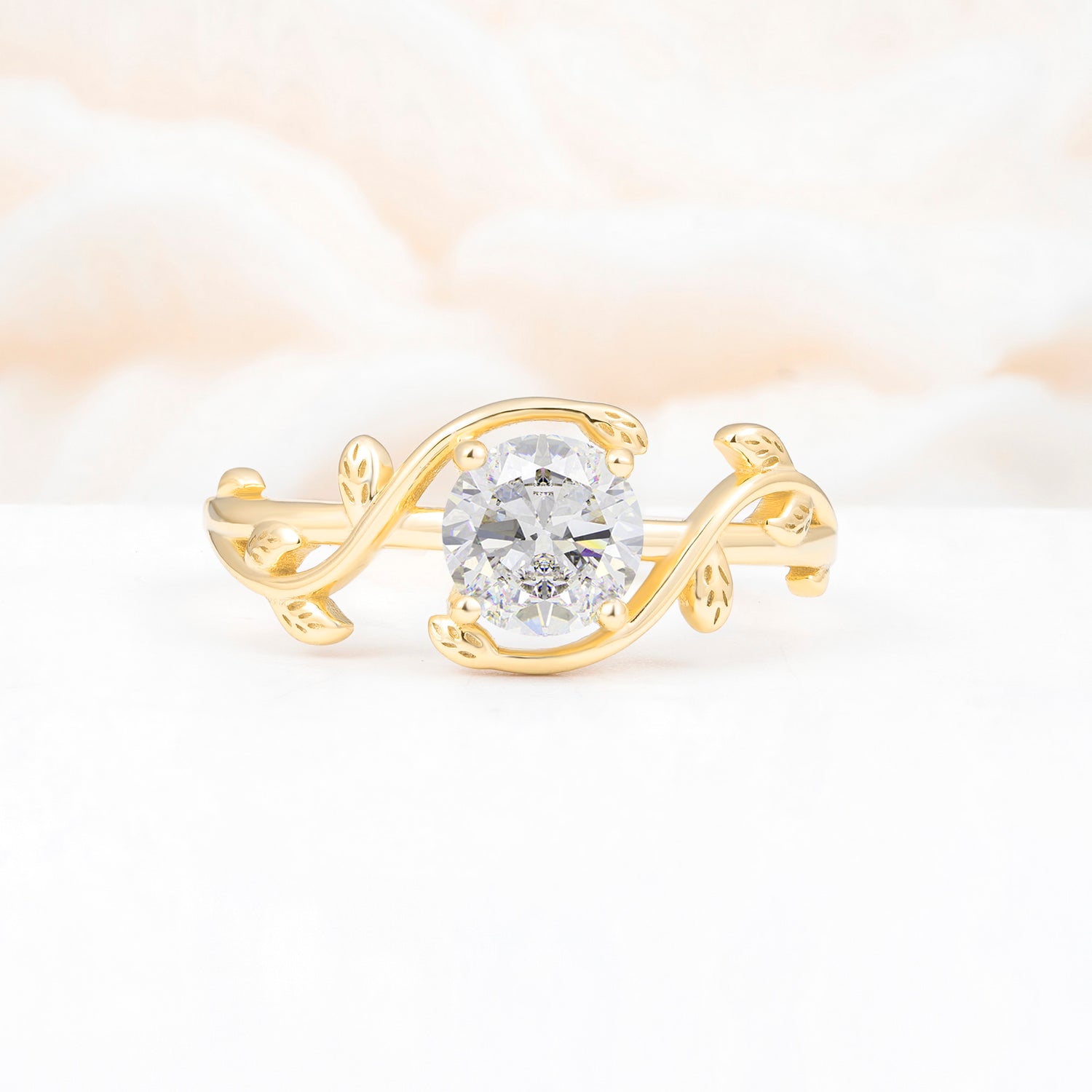 Nature Inspired Round Moissanite Leaf Vine Engagement Ring