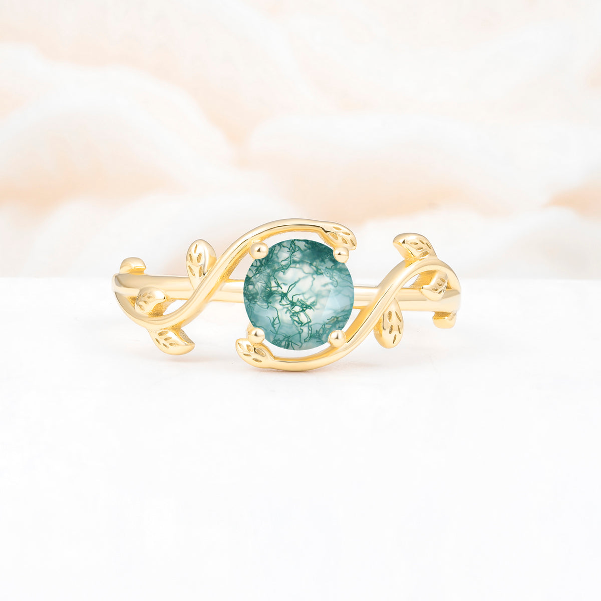 ML07039 Moss Agate Ring - Yellow-Gold