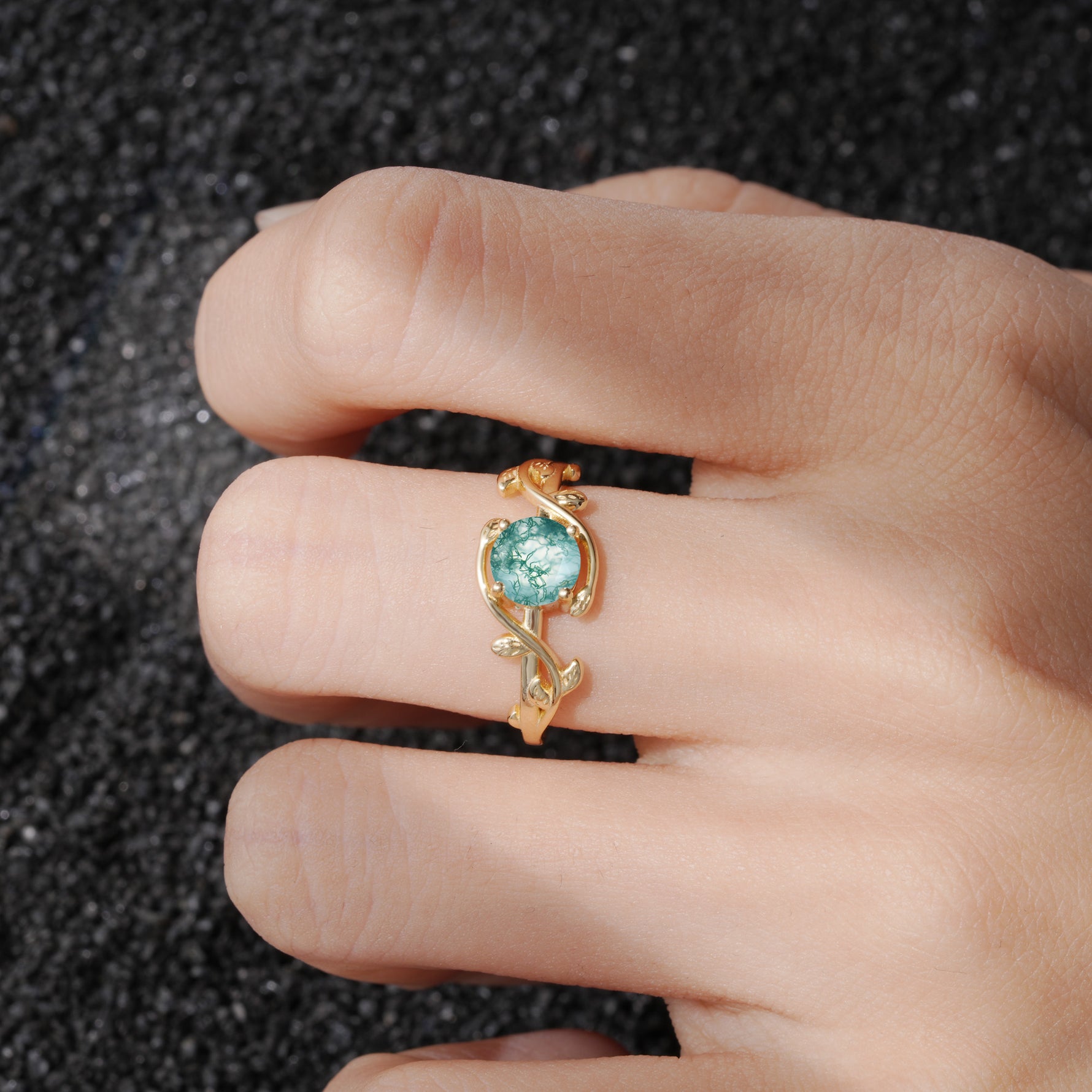 ML07039 Moss Agate Ring - Rose-Gold