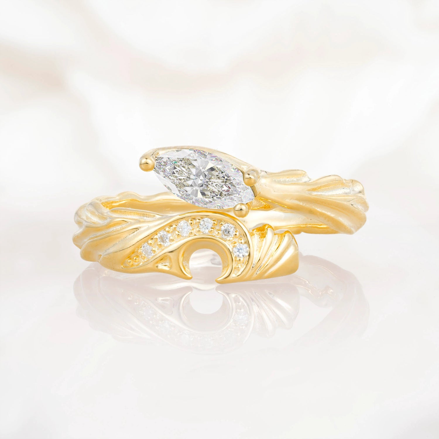 Unique Marquise Cut Moon Design Moissanite Engagement Set