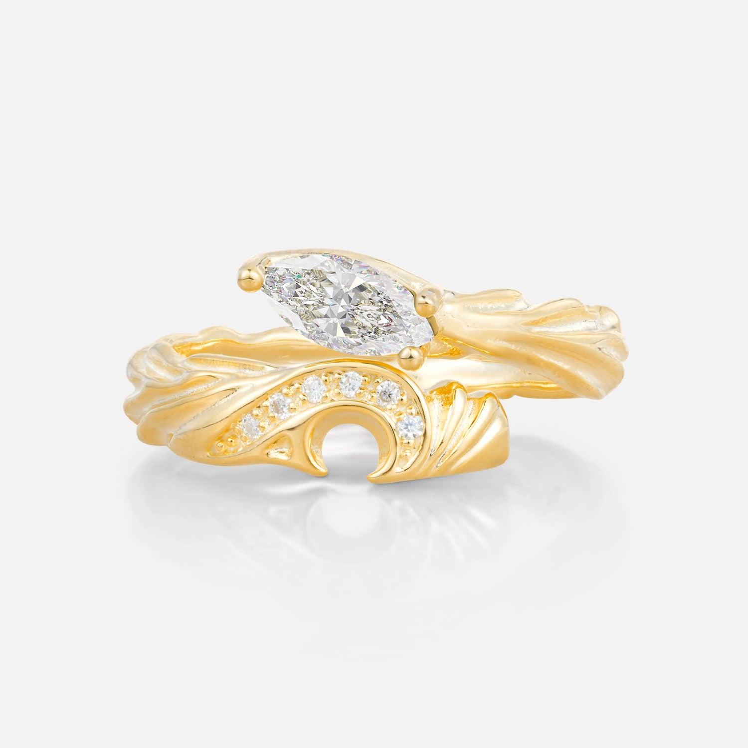 Unique Marquise Cut Moon Design Moissanite Engagement Set