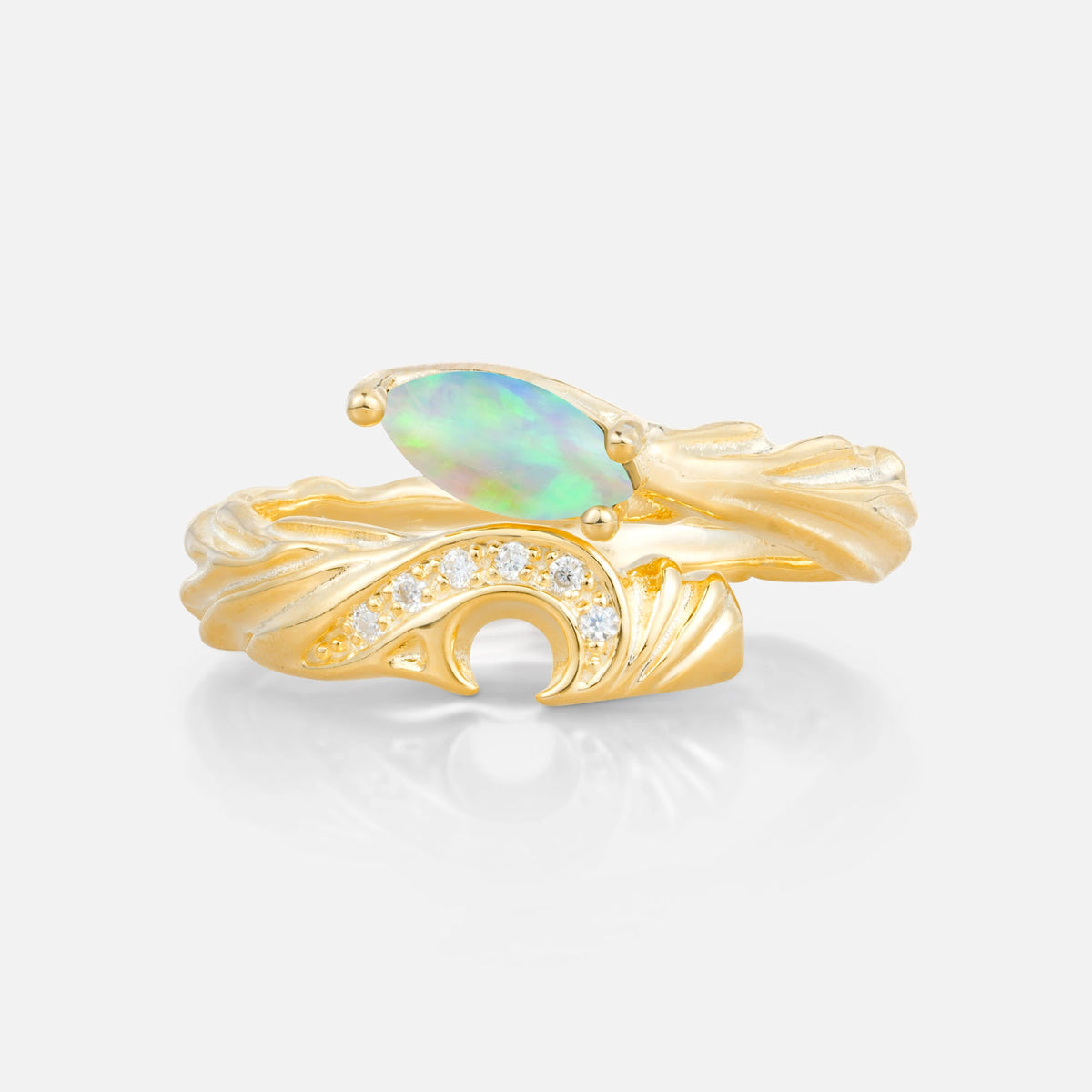 Unique Marquise Cut Moon Design Fire Opal Engagement Set