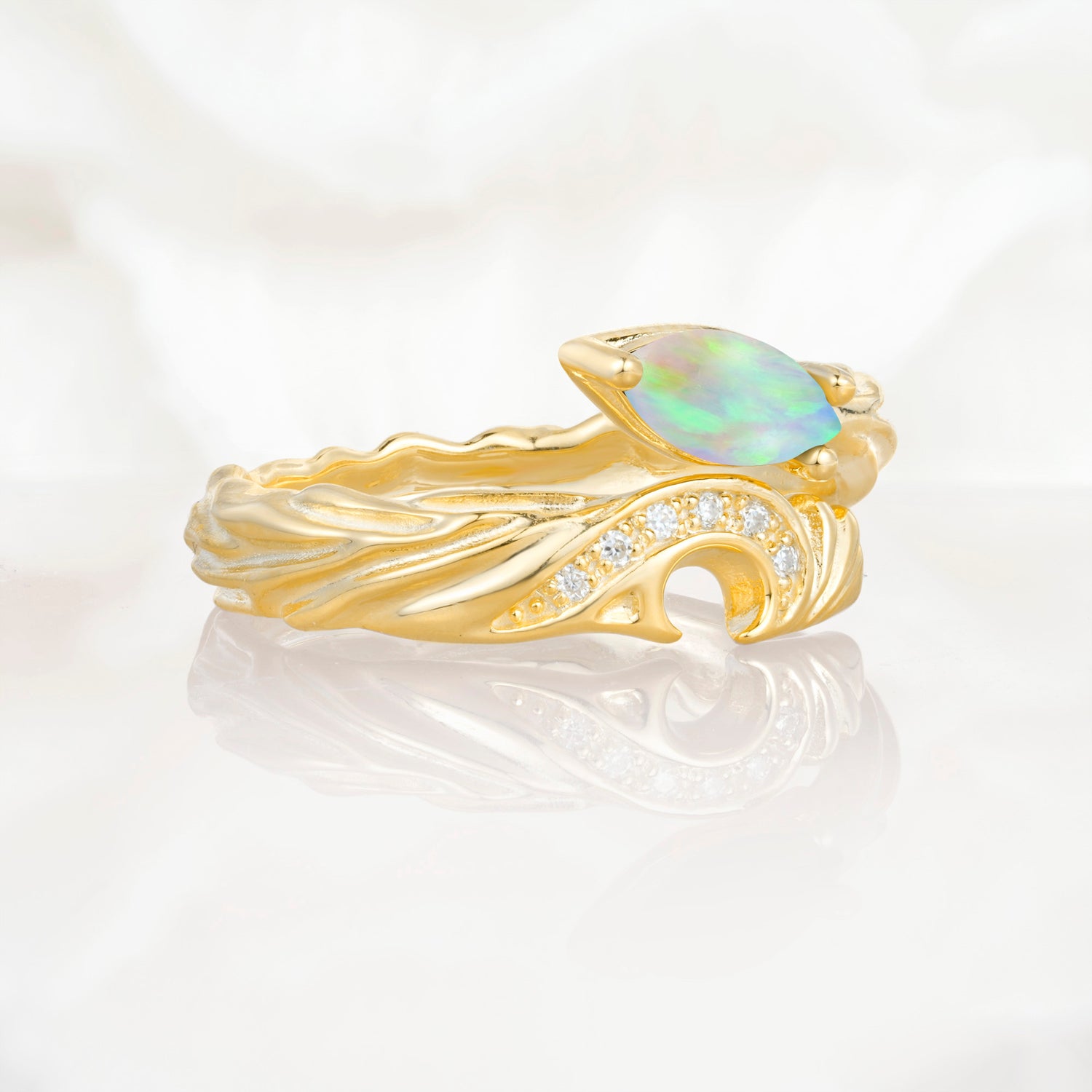 Unique Marquise Cut Moon Design Opal Engagement Set