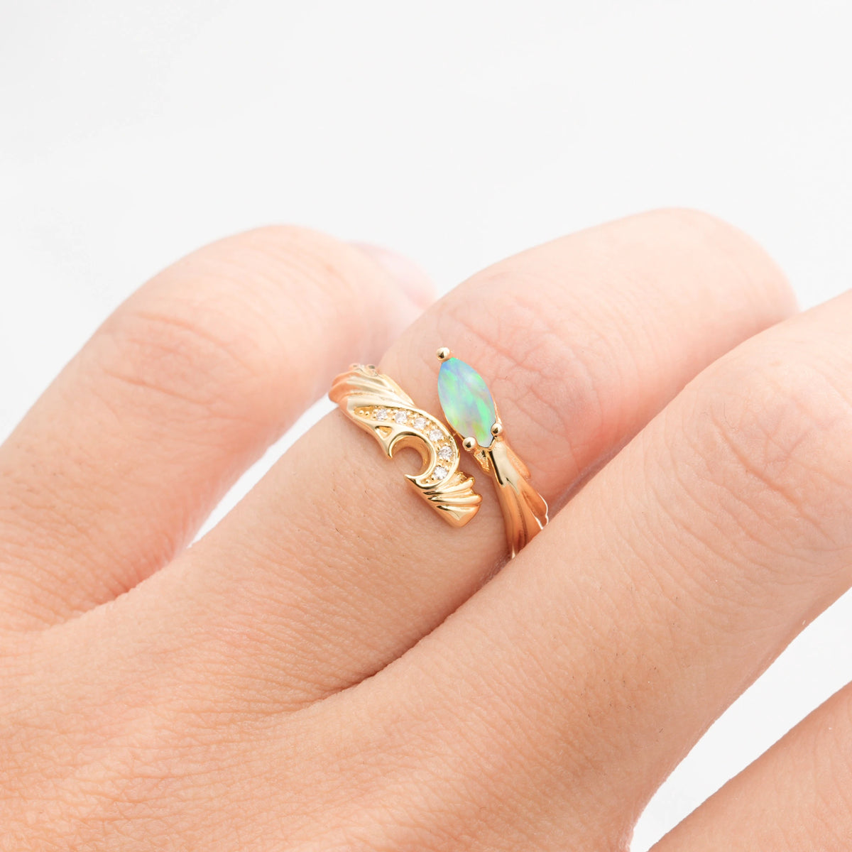 Unique Marquise Cut Moon Design Fire Opal Engagement Set