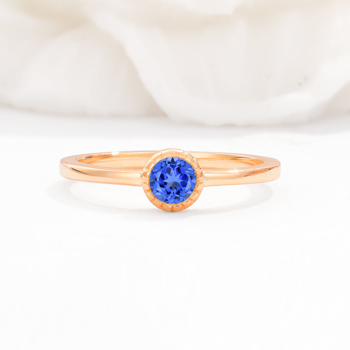 Minimalist Round Cut Bezel Set Solitaire Sapphire Engagement Ring - Additional view