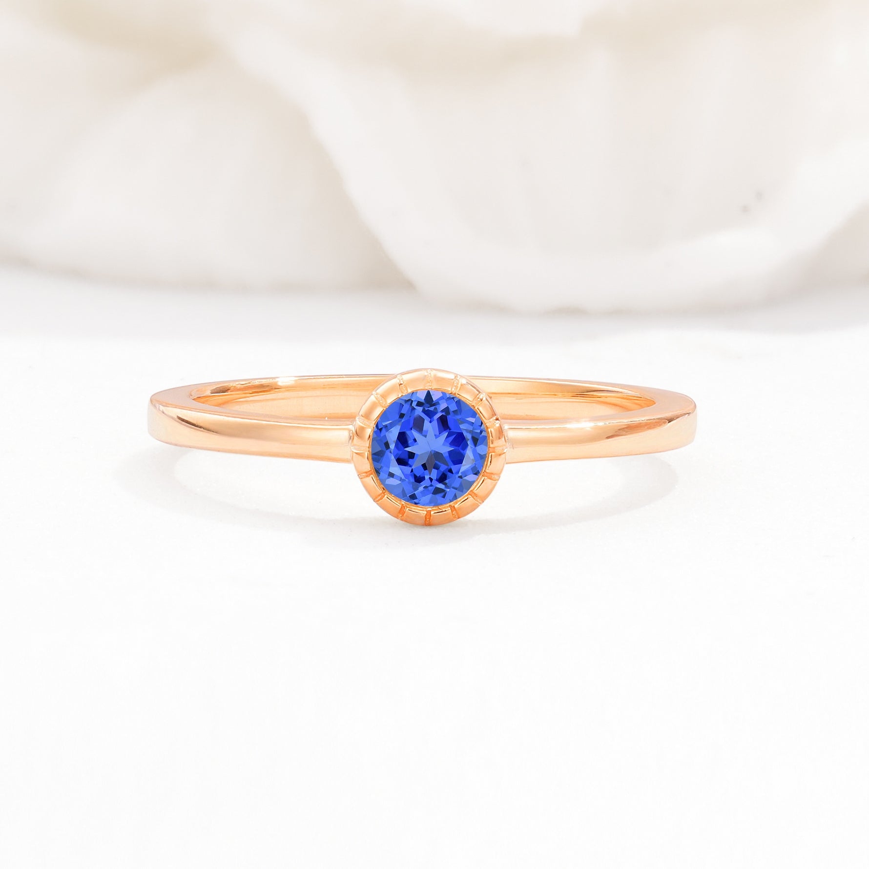 Minimalist Round Cut Bezel Set Solitaire Sapphire Engagement Ring - Additional view