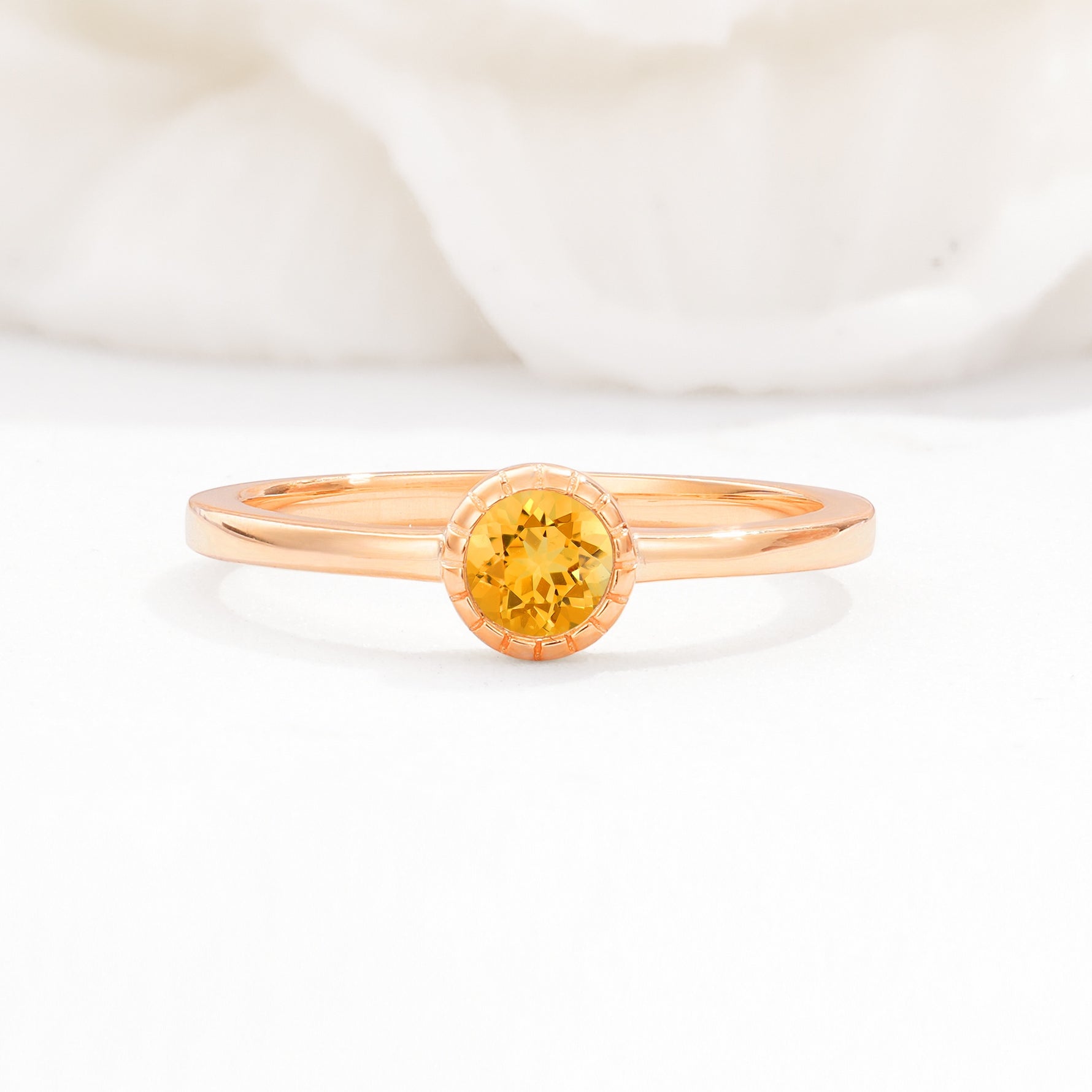 Minimalist Round Cut Bezel Set Solitaire Citrine Engagement Ring - Additional view