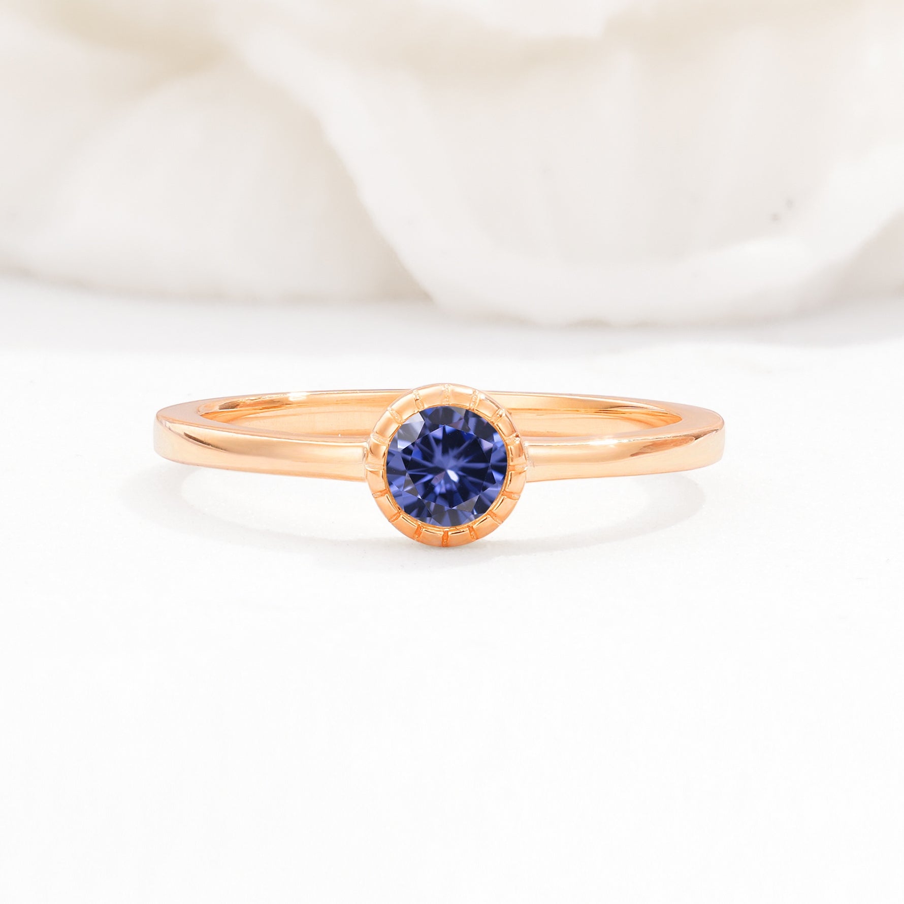Minimalist Round Cut Bezel Set Solitaire Tanzanite Engagement Ring - Additional view