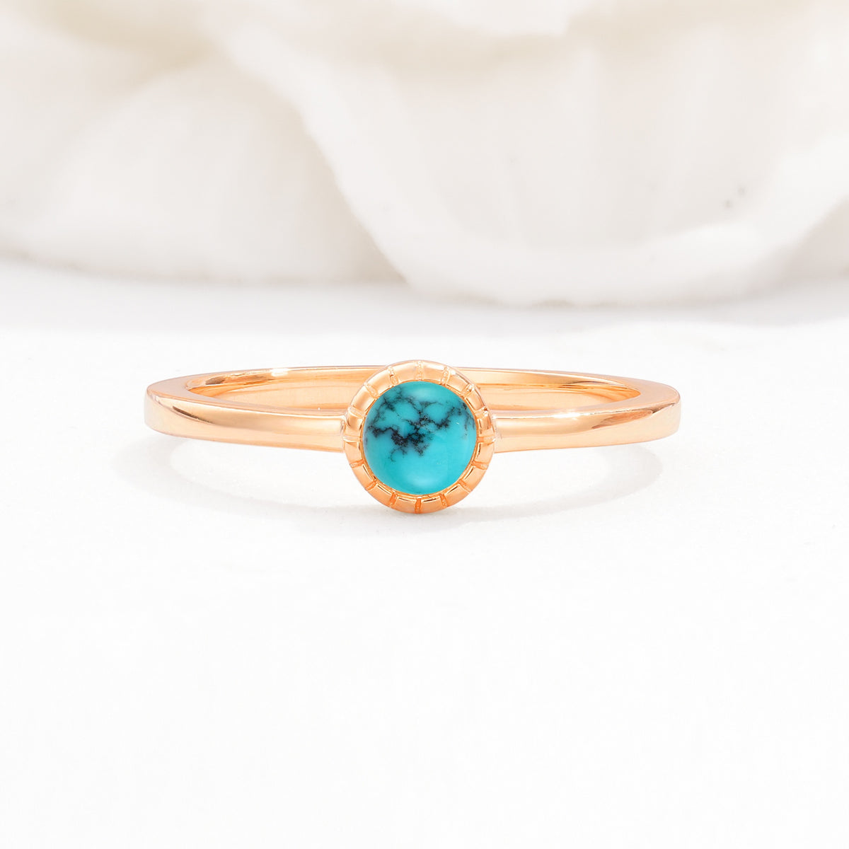 Minimalist Round Cut Bezel Set Solitaire Turquoise Engagement Ring - Additional view