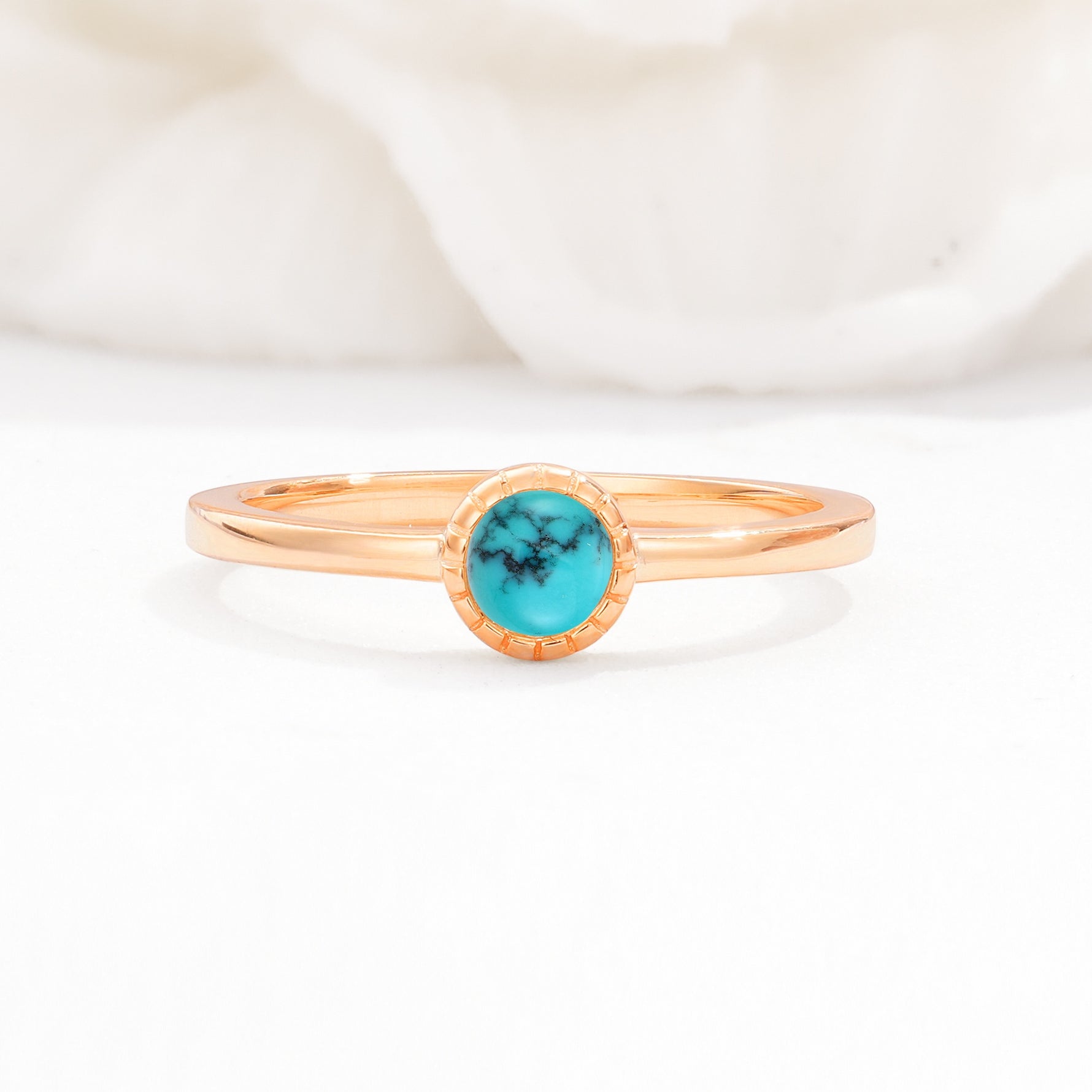 Minimalist Round Cut Bezel Set Solitaire Turquoise Engagement Ring - Additional view