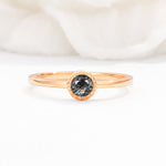 Minimalist Round Cut Bezel Set Solitaire Black Rutilated Quartz Engagement Ring - Additional view