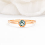 Minimalist Round Cut Bezel Set Solitaire Moss Agate Engagement Ring - Additional view