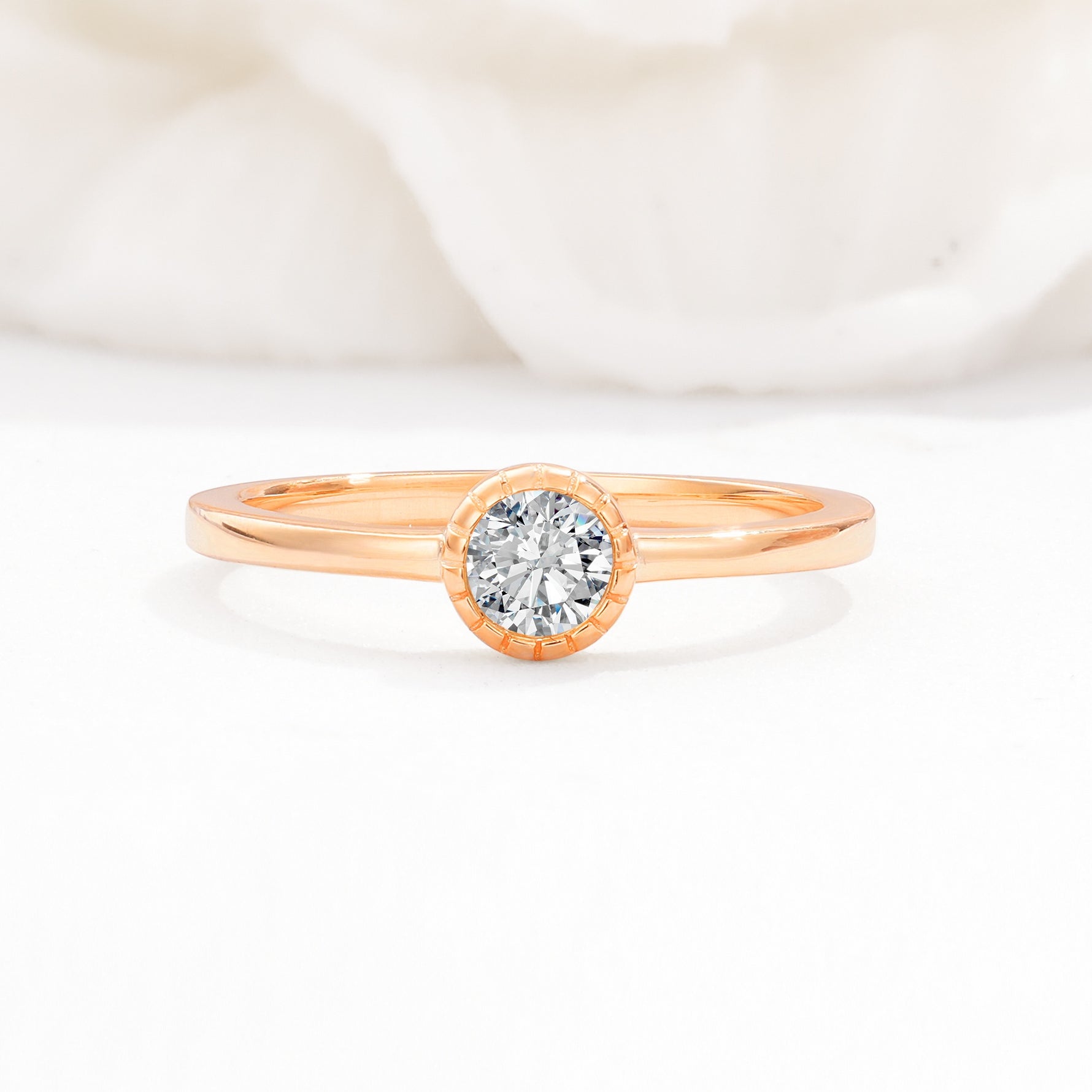 Minimalist Round Cut Bezel Set Solitaire Lab Diamond Engagement Ring - Additional view