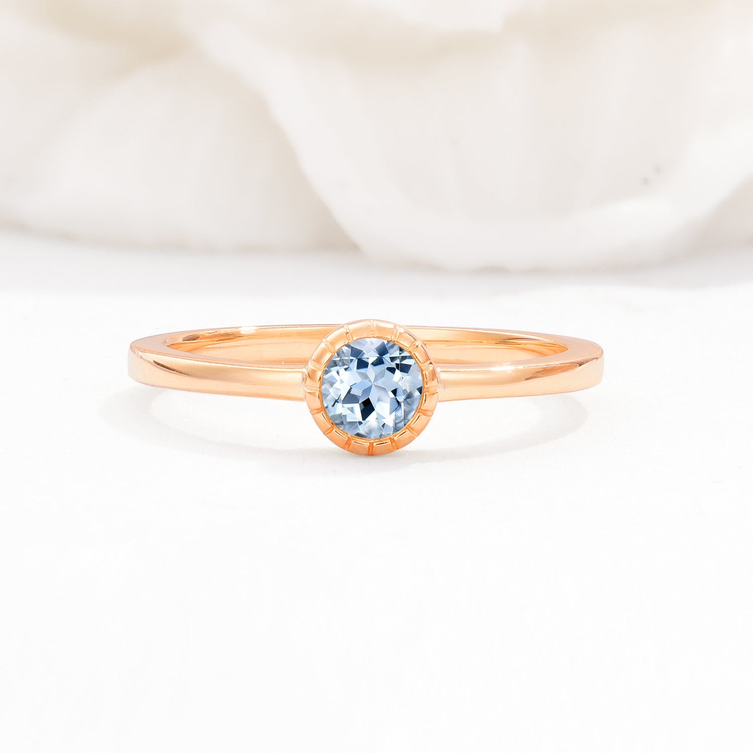 Minimalist Round Cut Bezel Set Solitaire Aquamarine Engagement Ring - Additional view