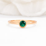 Minimalist Round Cut Bezel Set Solitaire Emerald Engagement Ring - Additional view