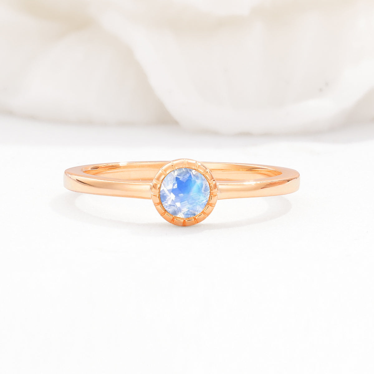Minimalist Round Cut Bezel Set Solitaire Moonstone Engagement Ring - Additional view