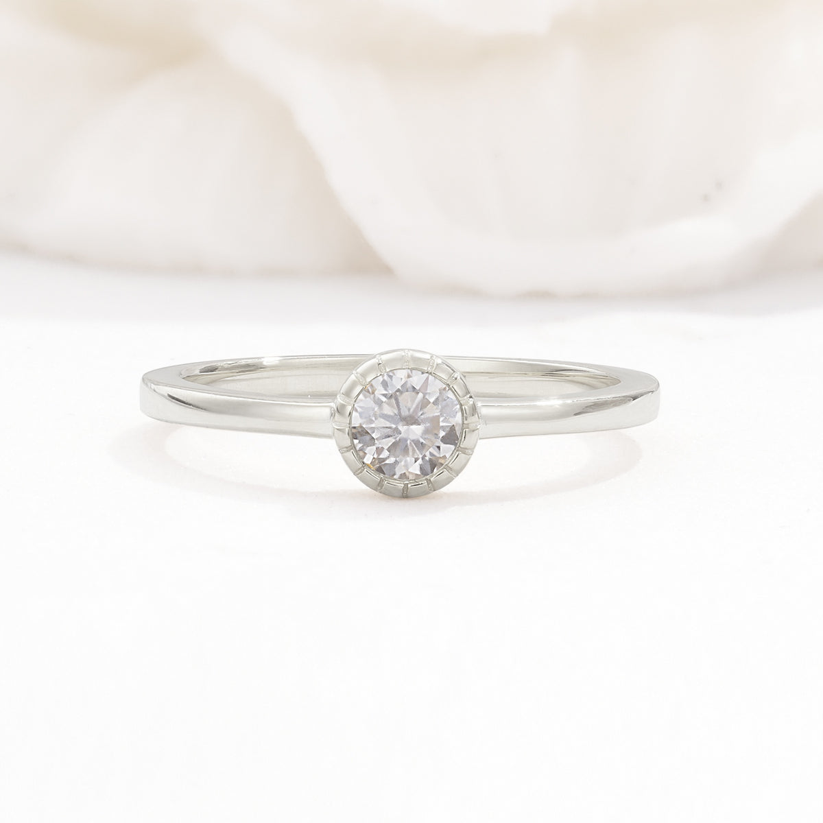 Minimalist Round Cut Bezel Set Solitaire Moissanite Engagement Ring - Additional view