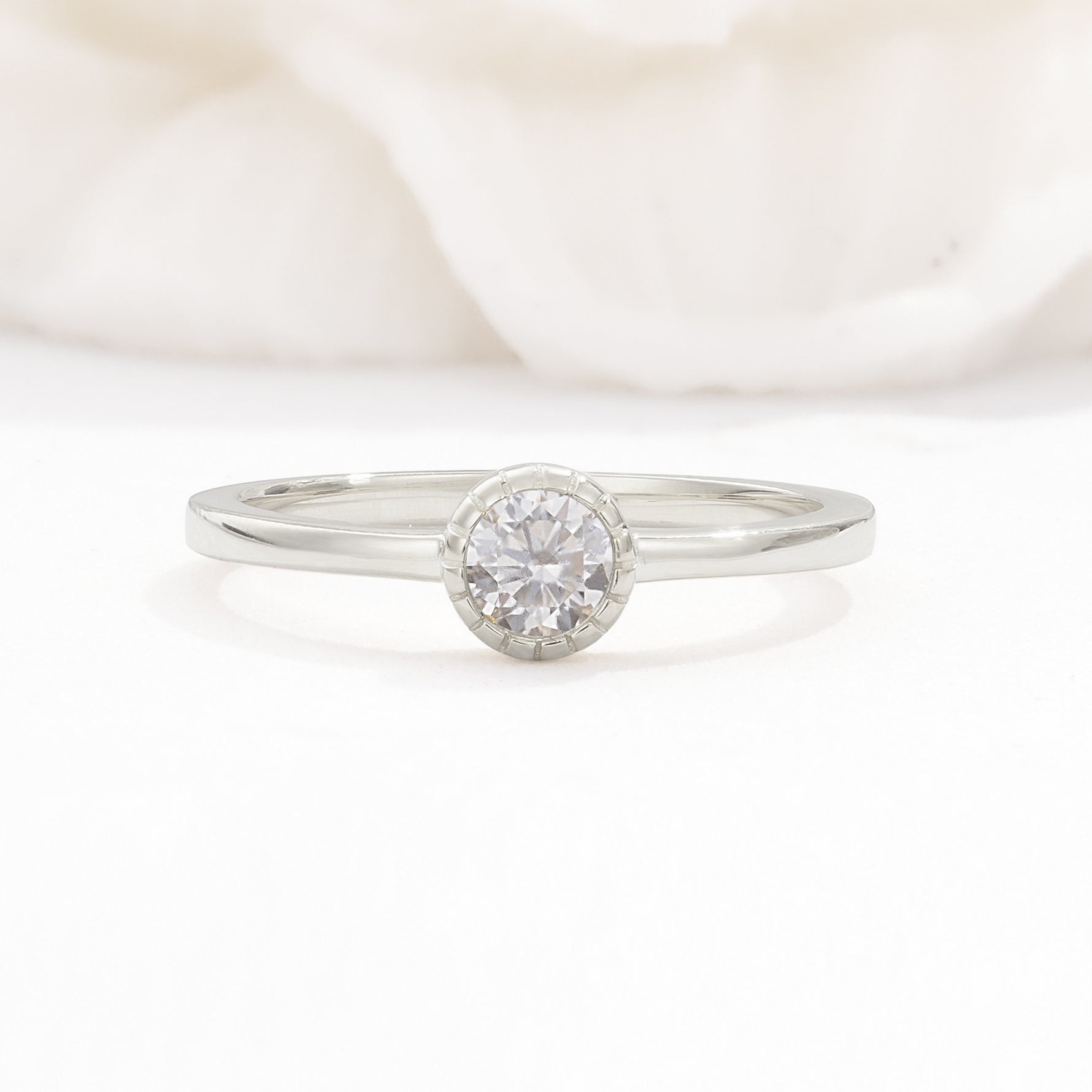 Minimalist Round Cut Bezel Set Solitaire Moissanite Engagement Ring - Additional view