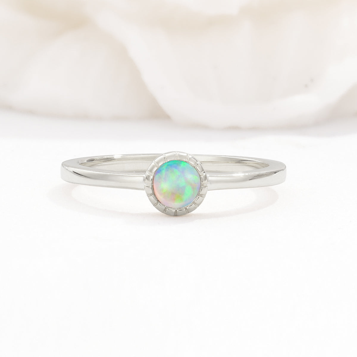 Minimalist Round Cut Bezel Set Solitaire Fire Opal Engagement Ring - Additional view