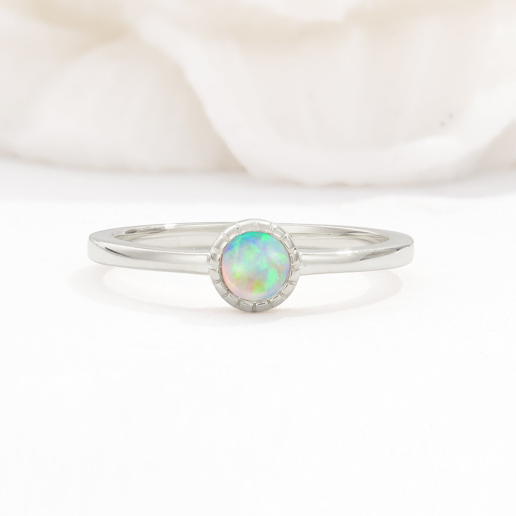 Minimalist Round Cut Bezel Set Solitaire Fire Opal Engagement Ring - Additional view