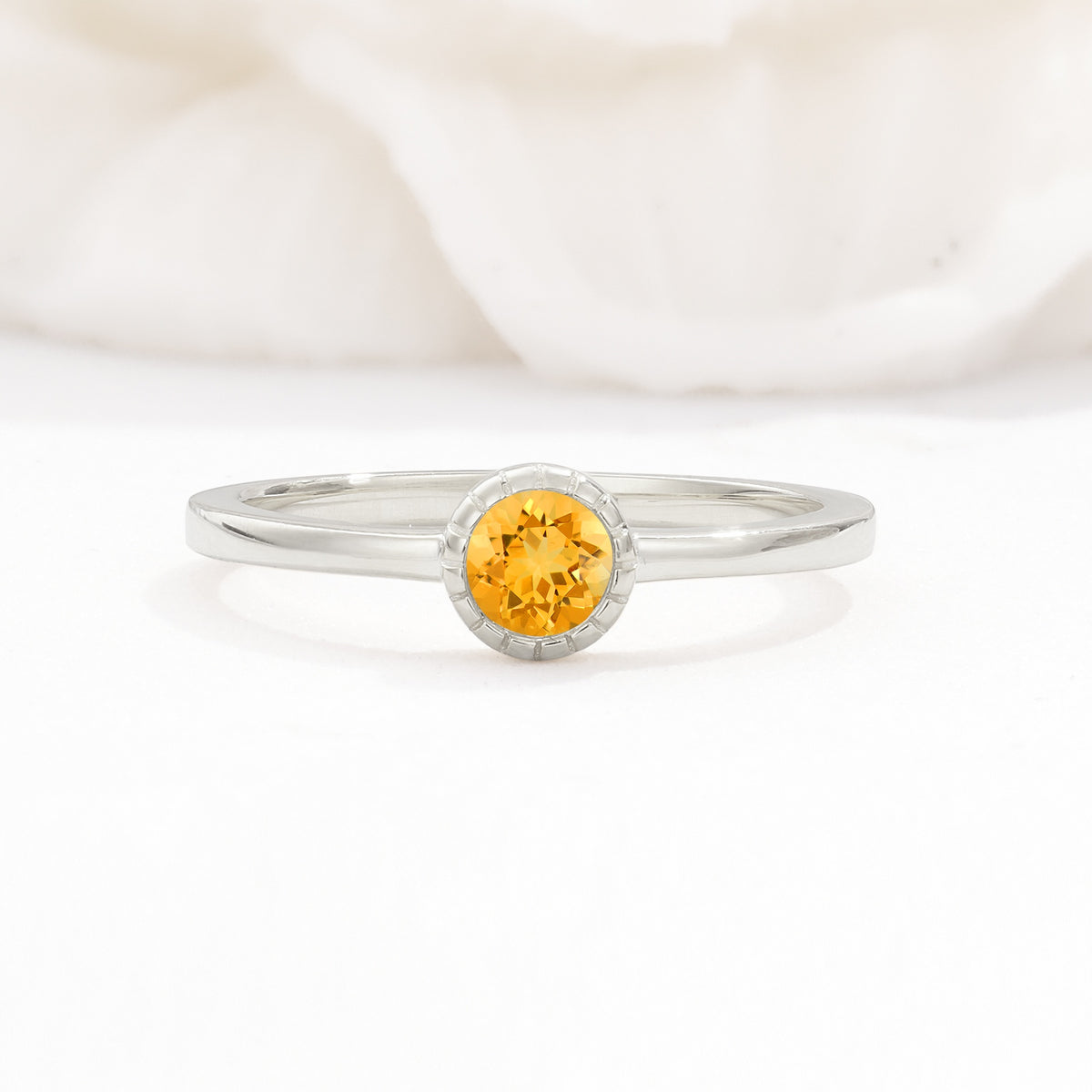Minimalist Round Cut Bezel Set Solitaire Citrine Engagement Ring - Additional view