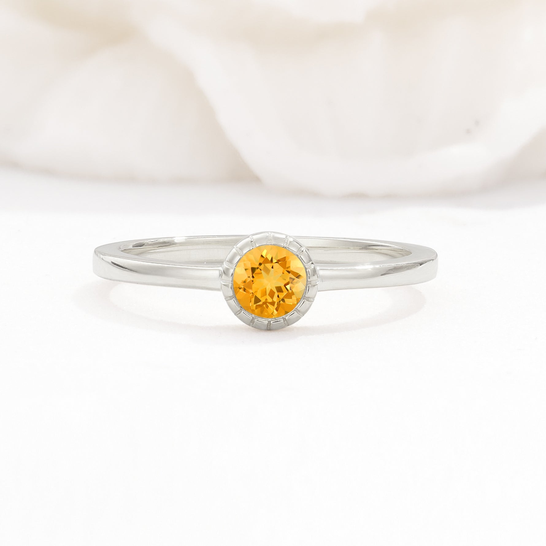 Minimalist Round Cut Bezel Set Solitaire Citrine Engagement Ring - Additional view