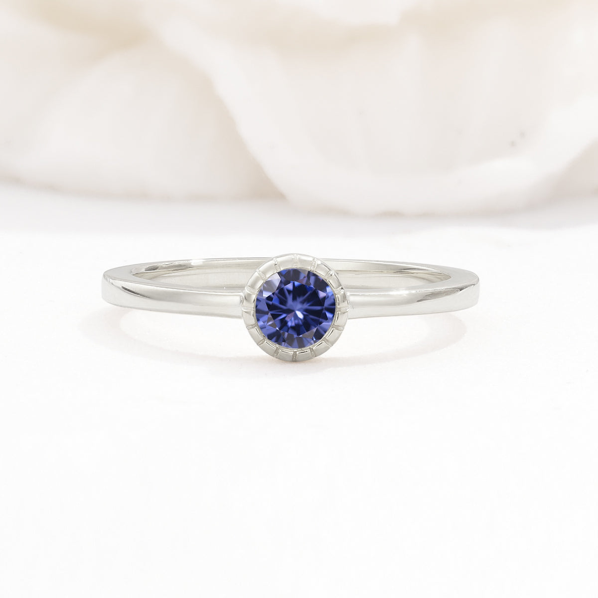 Minimalist Round Cut Bezel Set Solitaire Tanzanite Engagement Ring - Additional view