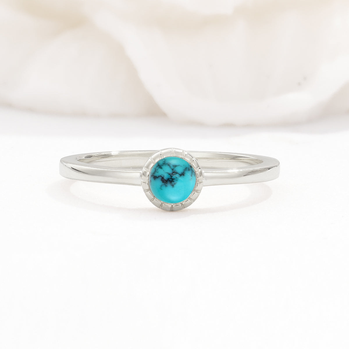 Minimalist Round Cut Bezel Set Solitaire Turquoise Engagement Ring - Additional view