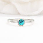 Minimalist Round Cut Bezel Set Solitaire Turquoise Engagement Ring - Additional view