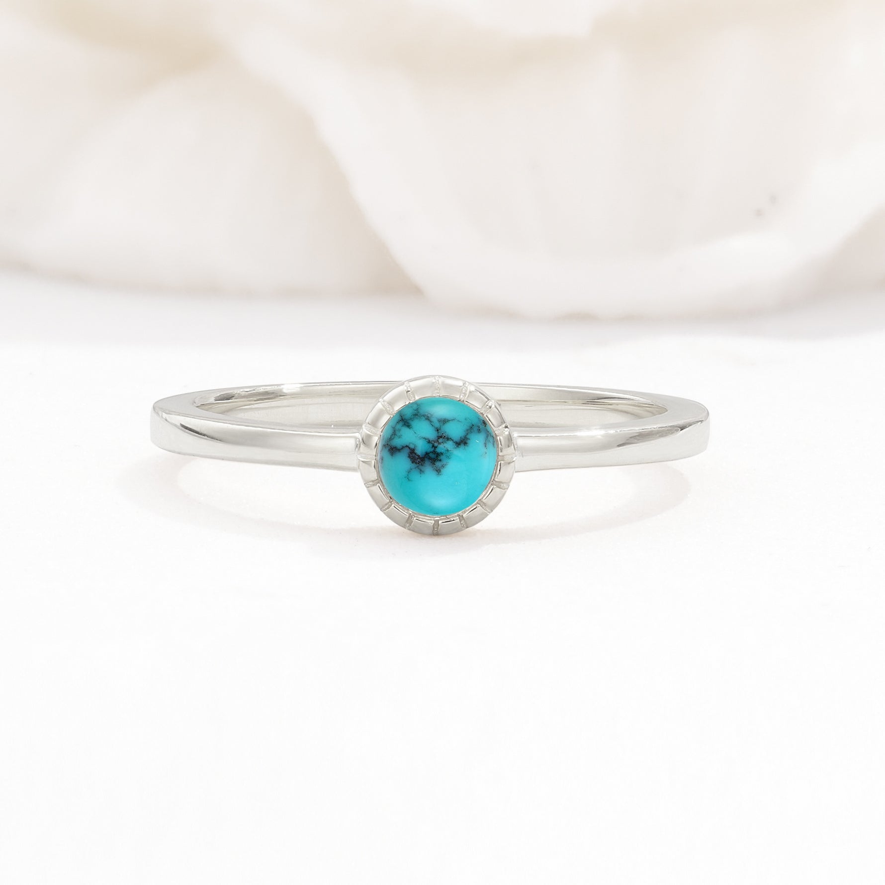 Minimalist Round Cut Bezel Set Solitaire Turquoise Engagement Ring - Additional view