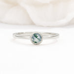 Minimalist Round Cut Bezel Set Solitaire Moss Agate Engagement Ring - Additional view