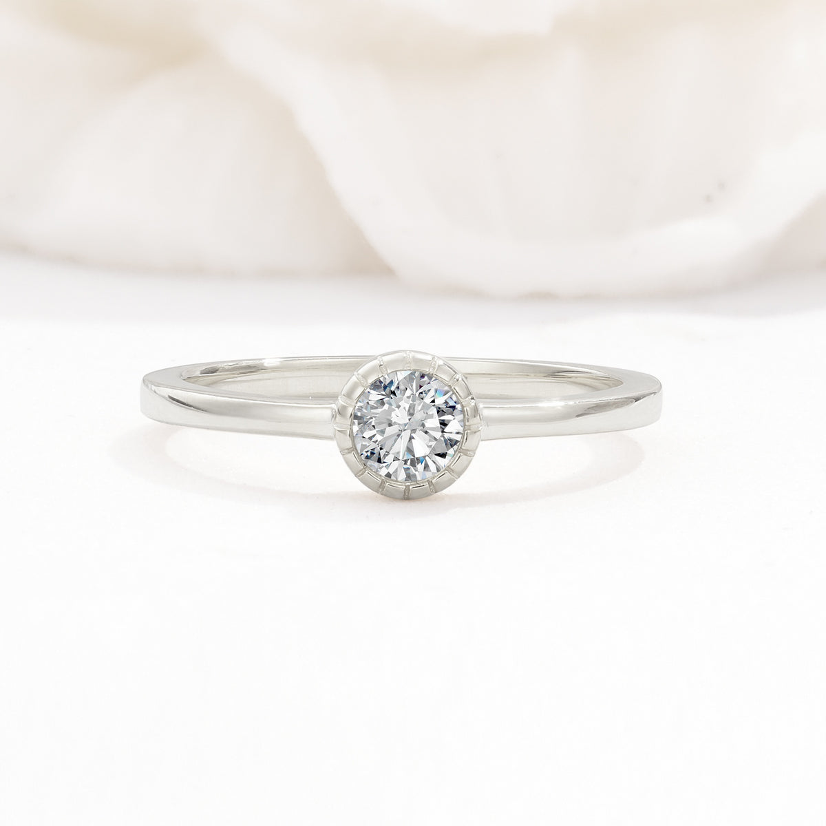 Minimalist Round Cut Bezel Set Solitaire Lab Diamond Engagement Ring - Additional view
