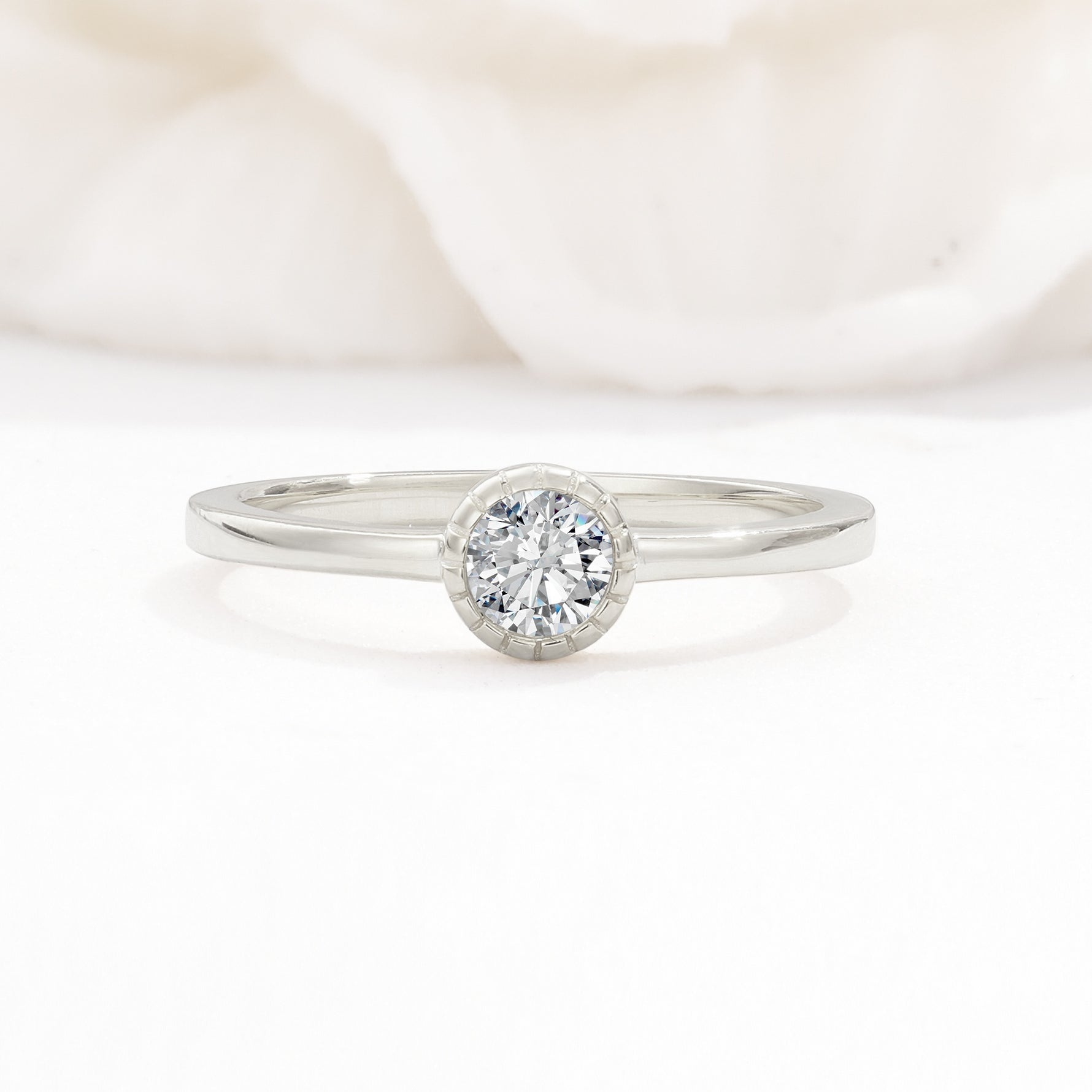 Minimalist Round Cut Bezel Set Solitaire Lab Diamond Engagement Ring - Additional view