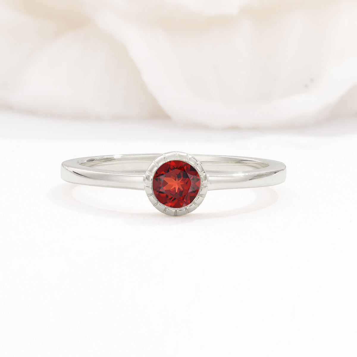 Minimalist Round Cut Bezel Set Solitaire Garnet Engagement Ring - Additional view