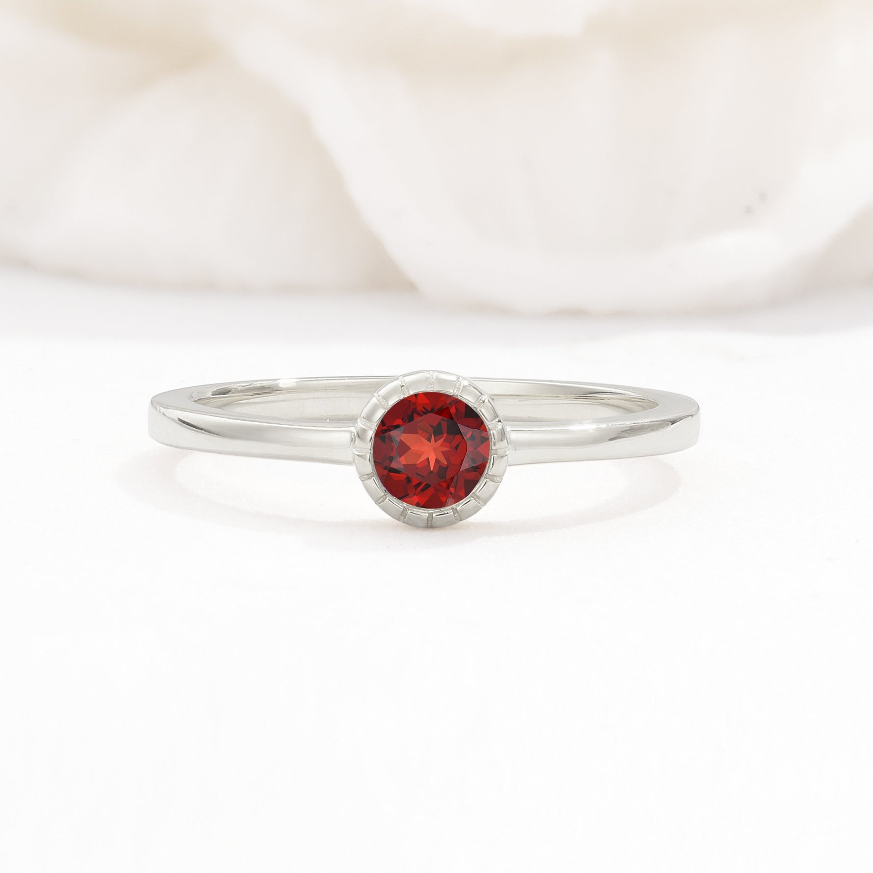 Minimalist Round Cut Bezel Set Solitaire Garnet Engagement Ring - Additional view