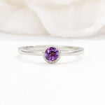 Minimalist Round Cut Bezel Set Solitaire Amethyst Engagement Ring - Additional view