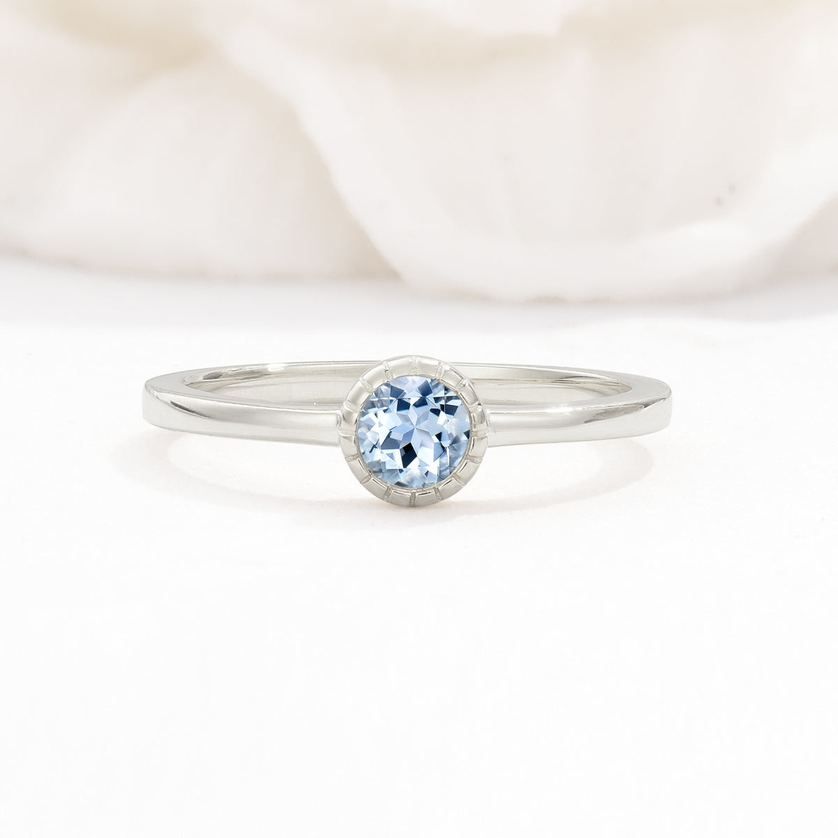 Minimalist Round Cut Bezel Set Solitaire Aquamarine Engagement Ring - Additional view