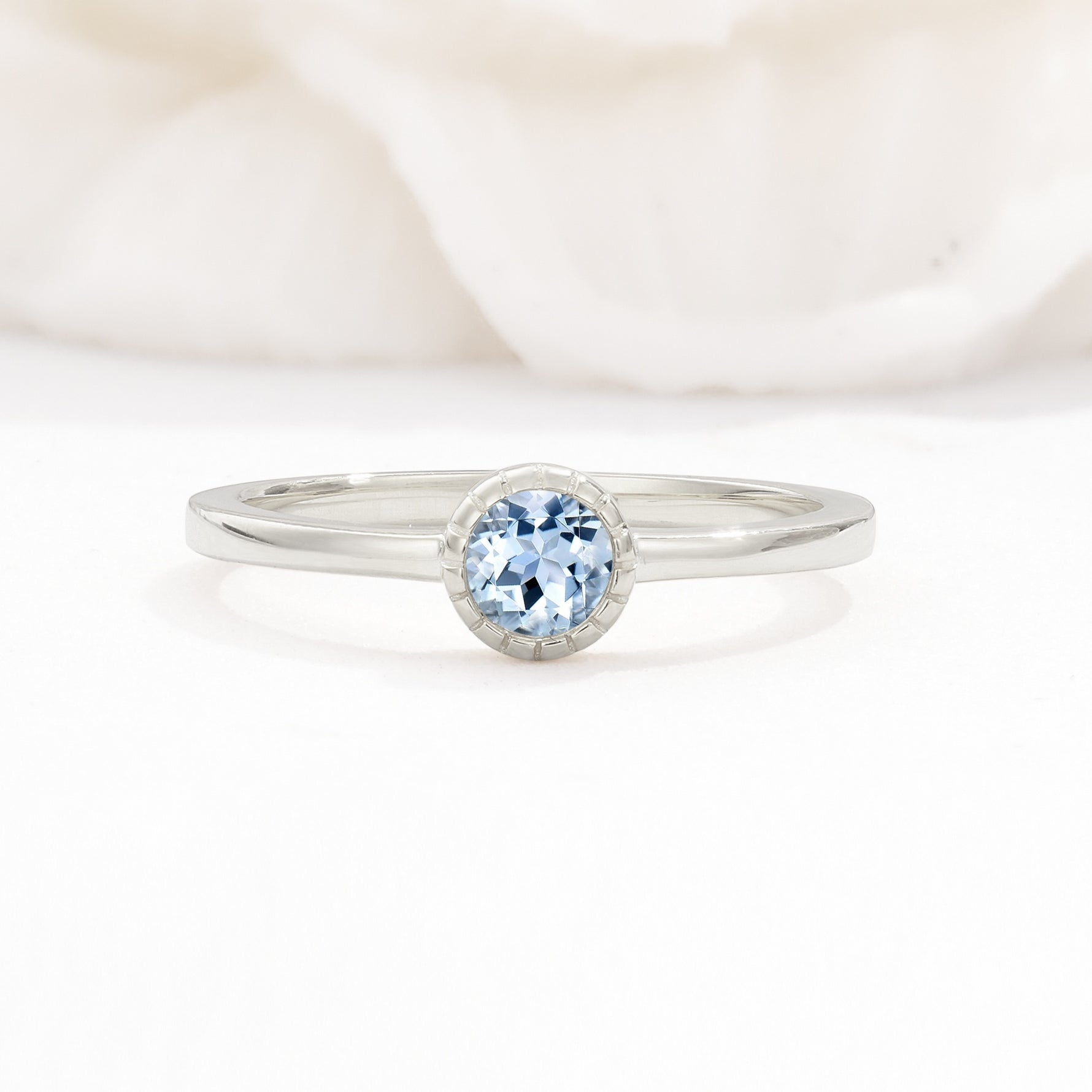 Minimalist Round Cut Bezel Set Solitaire Aquamarine Engagement Ring - Additional view