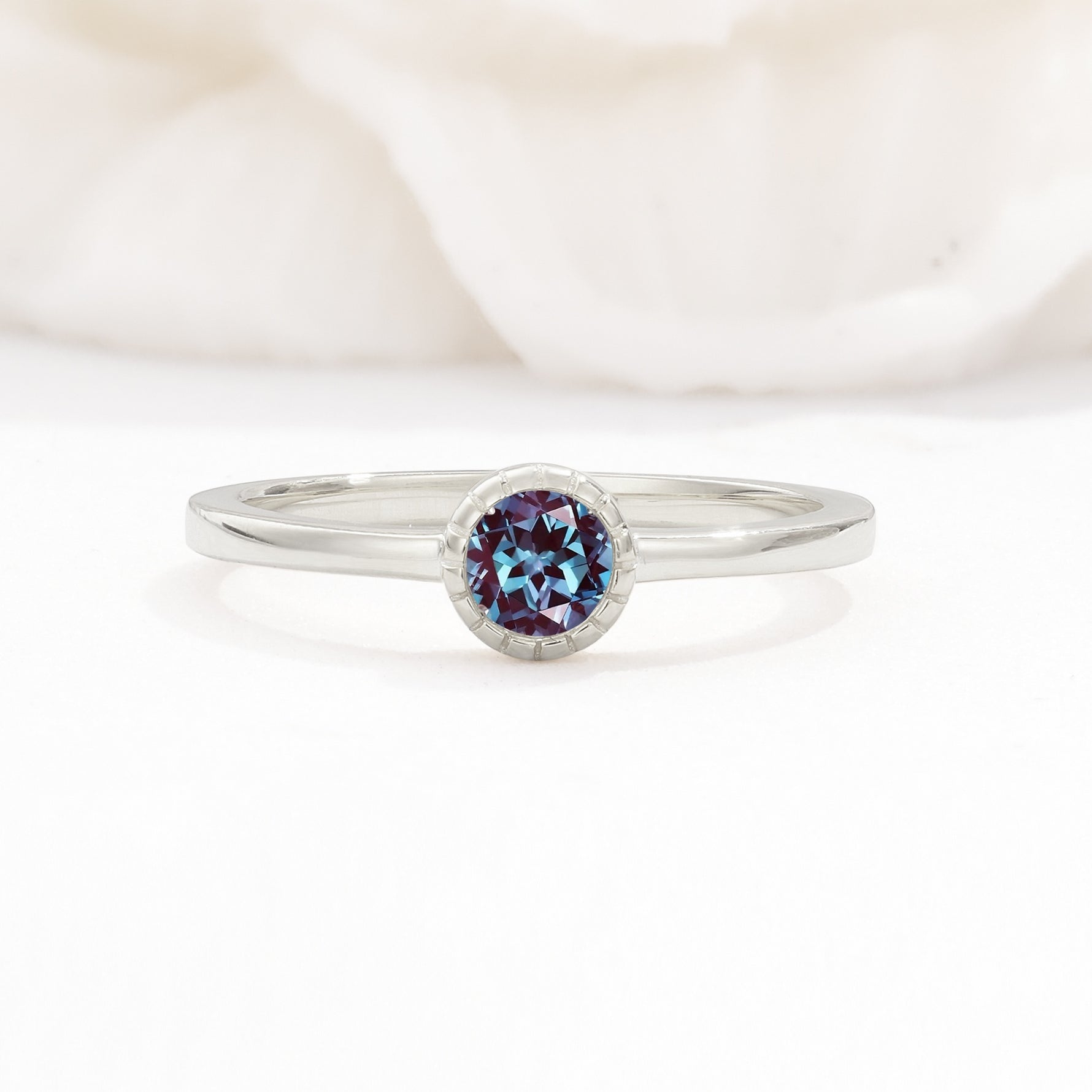 Minimalist Round Cut Bezel Set Solitaire Alexandrite Engagement Ring - Additional view