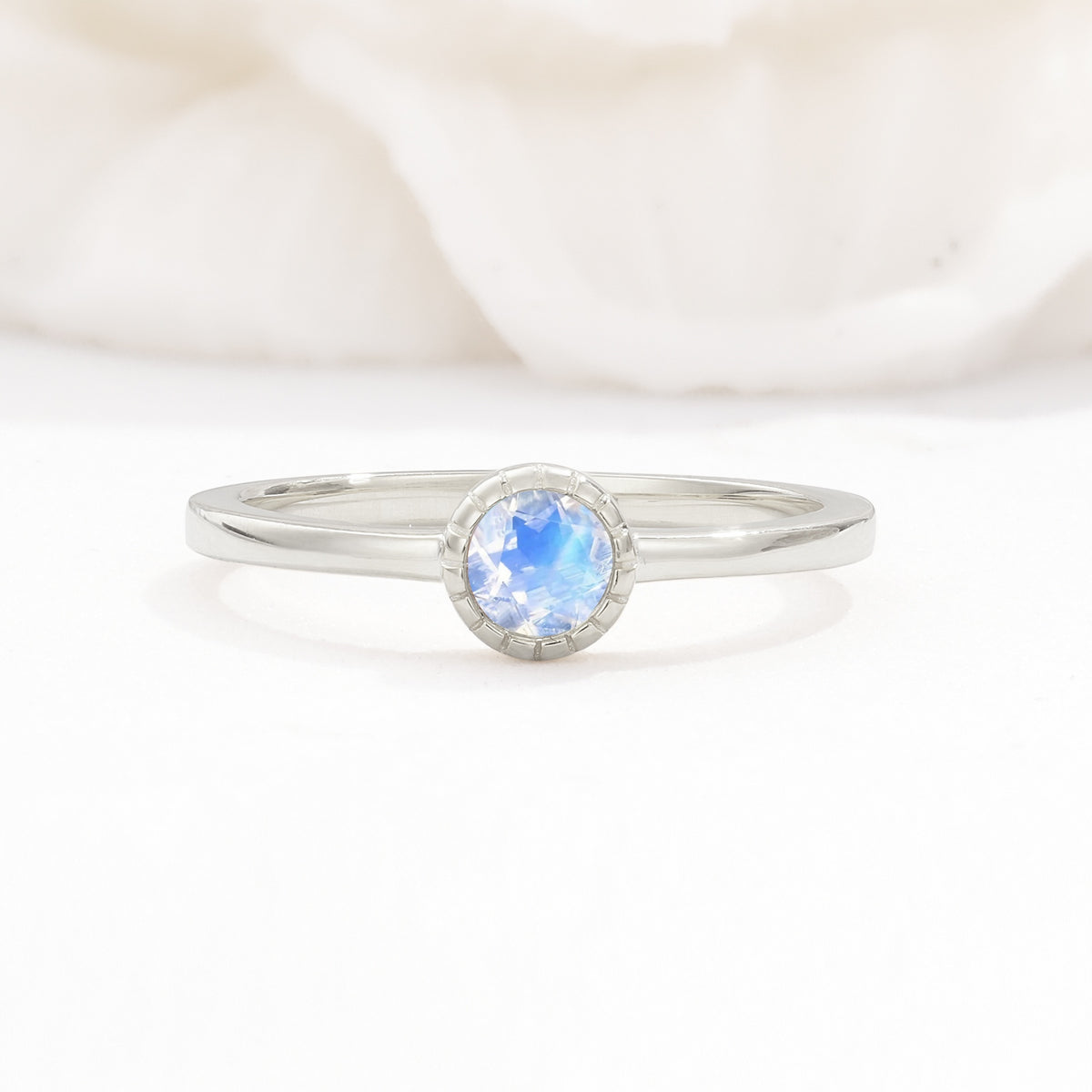 Minimalist Round Cut Bezel Set Solitaire Moonstone Engagement Ring - Additional view