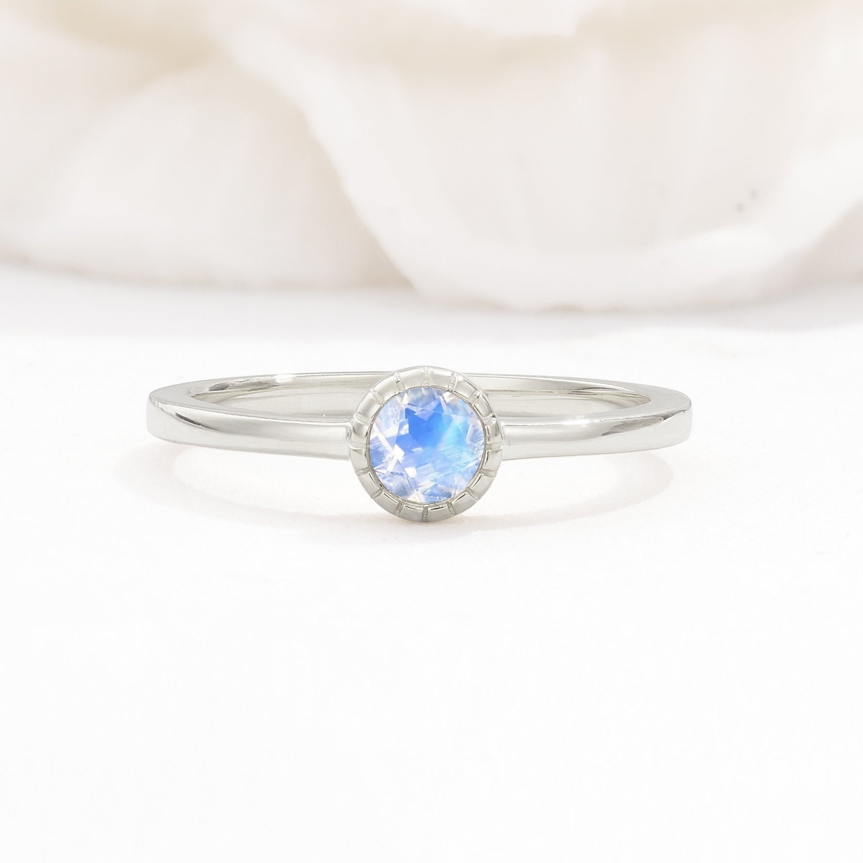 Minimalist Round Cut Bezel Set Solitaire Moonstone Engagement Ring - Additional view