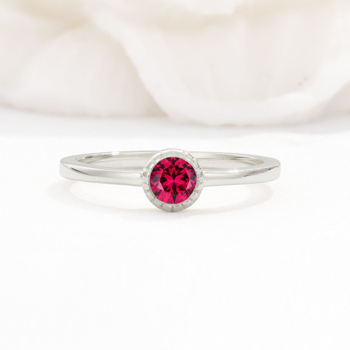 Minimalist Round Cut Bezel Set Solitaire Ruby Engagement Ring - Additional view